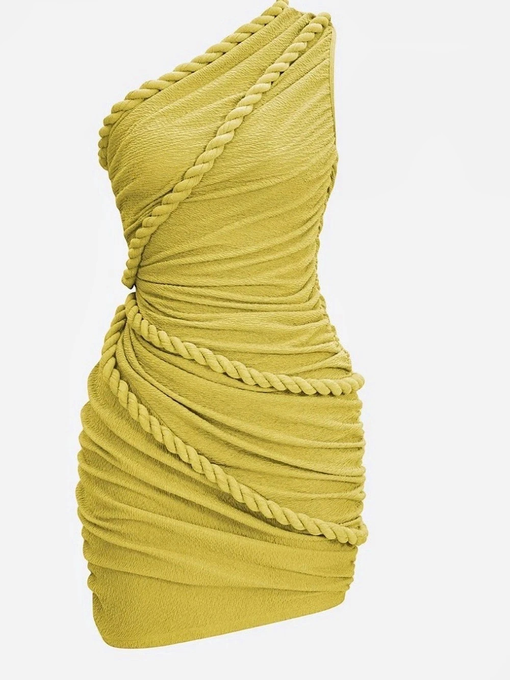 Ruched One Shoulder Twist Knot Sleeveless Mini Dress